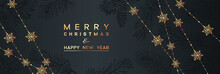 Winter Holidays Or Christmas Background With Branches And Snowflakes. Banner Or Flyer With Branches Of Christmas Tree. Happy New Year Greeting. 