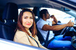 © yurakrasil - brunette middle age student woman in new car outdoor summer day