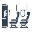 Vector black icon airplane airline seats in the cabin, windows and chair