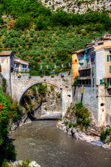 Wall Mural - Bridge Crossing the River Var and Leading to the Entrance of the Medieval City of Entrevaux, Provence