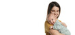 © New Africa - Beautiful mother with her cute baby on white background. Banner design