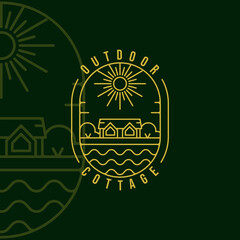 Wall Mural - cottage or cabin line art minimalist simple vector logo illustration template icon graphic design. a