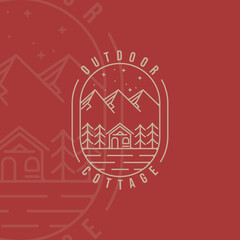 Wall Mural - cottage or cabin line art vector logo illustration template icon graphic design. adventure outdoor a