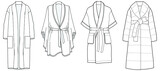 Fototapeta  - dressing gown, bathrobe fashion flat sketch vector illustration unisex self belt bathrobe template isolated illustration on white background. CAD mockup.