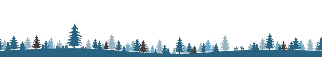 Wall Mural - christmas landscape panorama background with firs woodland