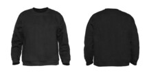 Blank Sweatshirt Color Black On Invisible Mannequin Template Front And Back View On White Background

