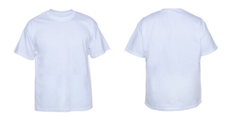 Blank T Shirt color white template front and back view on white background
