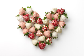 Wall Mural - Heart shape from chocolate dipped strawberries for Valentines Day