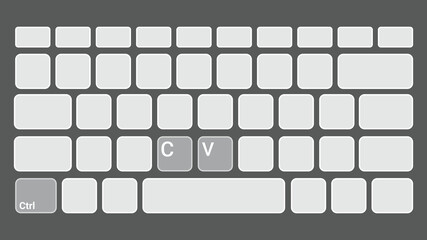 Poster - keyboard keys Ctrl C and Ctrl V, copy and paste the key shortcuts. Computer icon on black background