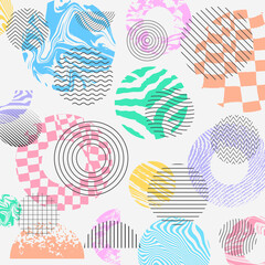 Aufkleber - Abstract Geometric Background. Cool textured shapes vector design. Memphis Design Elements.