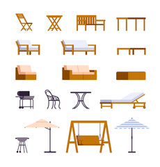 Set of modern furniture for relaxing at garden or backyard at summer season.