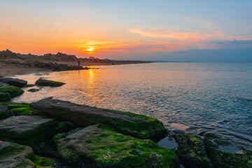 Wall Mural - Seaside at colorful sunset time