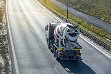 Truck Concrete Mixer On The Road