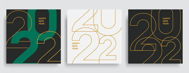 Wall Mural - Composition of linear golden color numbers for New Year 2022 posters. Christmas card with holiday typography. Vector
