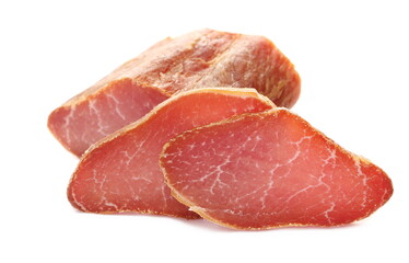 Sliced smoked pork loin, isolated on white