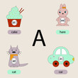 Learning english vowel sounds. Game for the development of pronunciation. Letters and sounds.