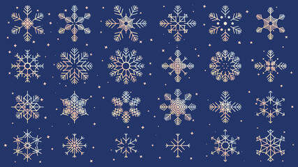 Wall Mural - Vector set of snowflake icons and symbols - abstract design elements for decoration or logo design templates in modern minimalist style