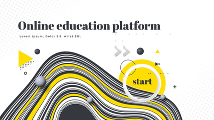 Online platform concept background with geometric abstract shapes. Landing page for development, app, education.