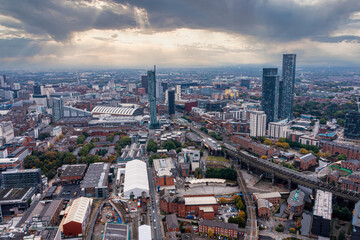 Wall Mural - Aerial view of Manchester city in UK on a beautiful sunny day.