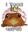 Digital illustration of a brown frog with a golden crown and the humorous text 