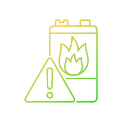 Poster - Battery flammability gradient linear vector icon. Accumulator flash point. Thermal runaway. Fire start risk. Thin line color symbol. Modern style pictogram. Vector isolated outline drawing