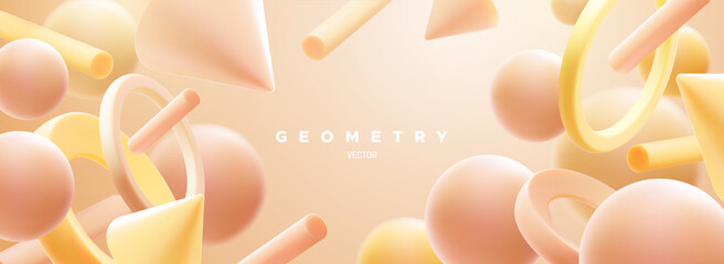 Poster - geometric yellow and orange pastel shapes cluster. abstract elegant background.