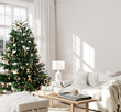 © J.Zhuk - Christmas living room interior in light colors, side view