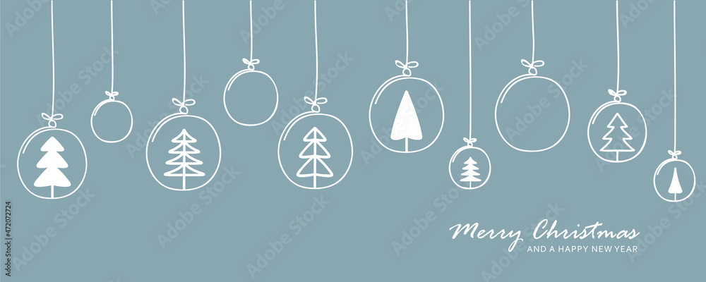 christmas card with fir tree golden balls hanging decoration Stock ...