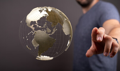 Poster - World map point, line, composition, representing the global, Global network connection,international meaning.