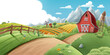 illustrated landscape of a farm for background spring