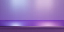 Purple Steel Countertop, Empty Shelf. Vector Realistic Mockup Of Table Top, Kitchen Counter On Violet Background With Spot Light. Bar Desk Surface In Foreground
