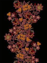 Poster - brown curled design with dark flowers isolated on black