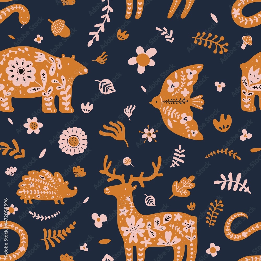 Mystic animals seamless pattern. Magic fauna characters, cute boho ...