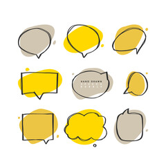 Poster - Hand drawn doodle speech bubbles set with accentuation, filled with paint strokes and abstract trendy shape