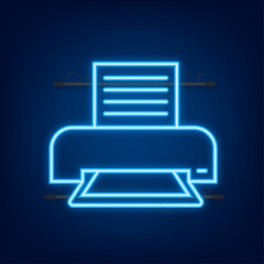 Fototapete - Flat printer icon. printer with paper a4 sheet and printed text document. Vector illustration.