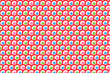 Red Circular Repeating Pattern With Colorful Dots