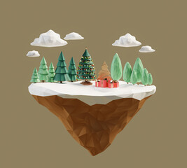 Wall Mural - Isometric landscape low polygon Christmas theme 3d background rendering