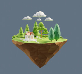 Wall Mural - Isometric landscape low polygon countryside theme 3d background rendering