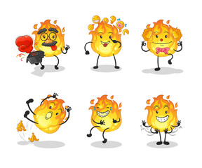 Canvas Print - fire comedy set character. cartoon mascot vector