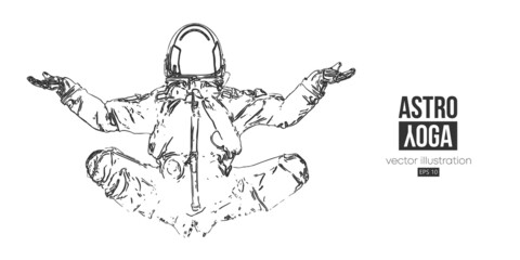 Wall Mural - astronaut doing yoga on the background of the mars and space. yoga exercises. vector illustration