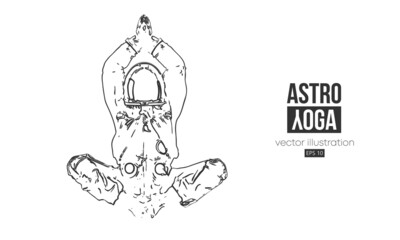 Wall Mural - astronaut doing yoga on the background of the mars and space. yoga exercises. vector illustration