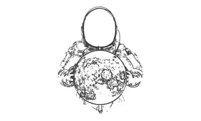 Wall Mural - astronaut on the white background of the moon line art. vector illustration