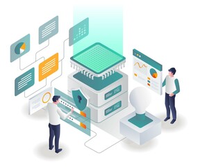 Poster - Man set up data chip network and security line