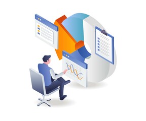 Poster - Pie chart analysis data in isometric illustration