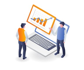 Poster - Men showing successful investment analysis data