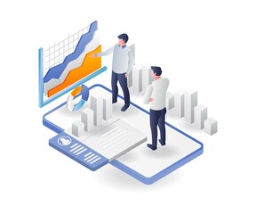 Poster - Men showing successful investment analysis data