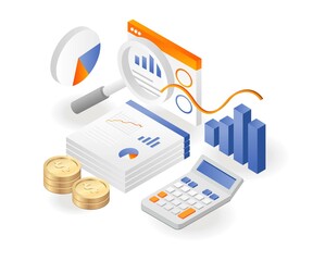 Aufkleber - Business data analysis in isometric illustration