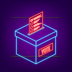 Poster - Hand puts vote bulletin into vote box. Voting concept. Ballot box. Vector stock illustration