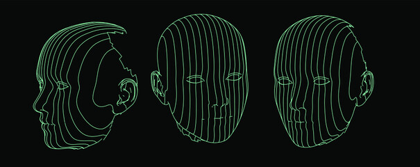 Aufkleber - 3D wireframe of a human head on dark background. Concept for Artificial intelligence and Neural Networks themes.