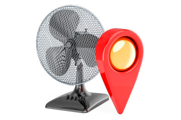 Poster - Table fan with map pointer. 3D rendering
